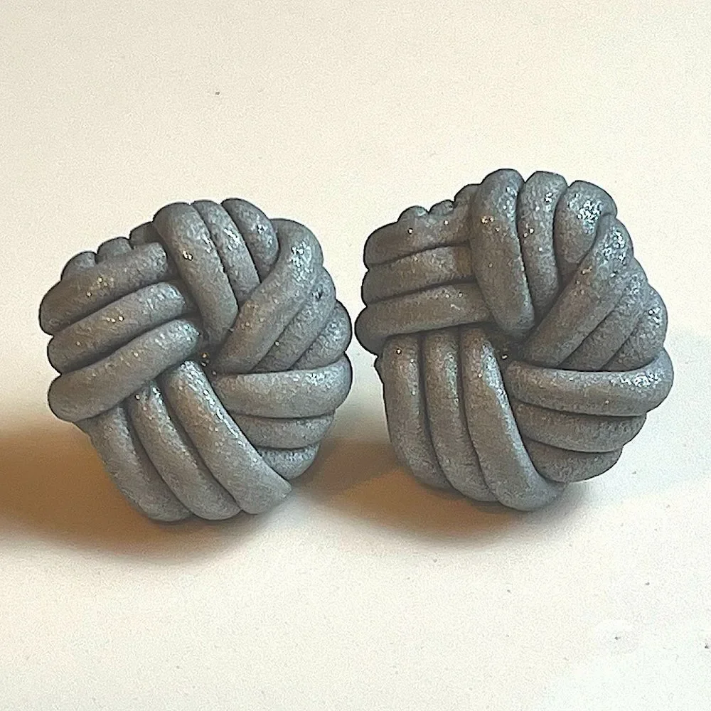 NEW Large Silver Nautical Knot Polymer Clay Stud Earrings
